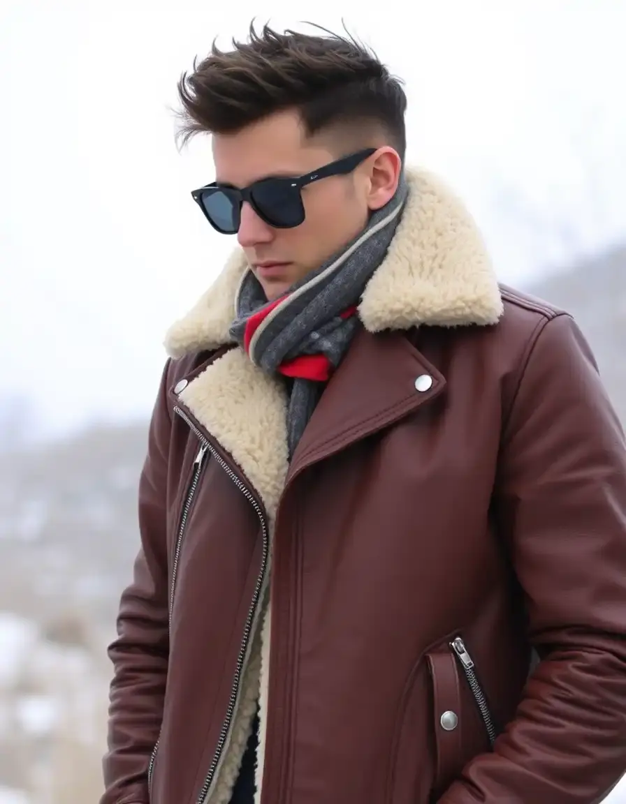 Giacca di pelle con interno in shearling per l'inverno
