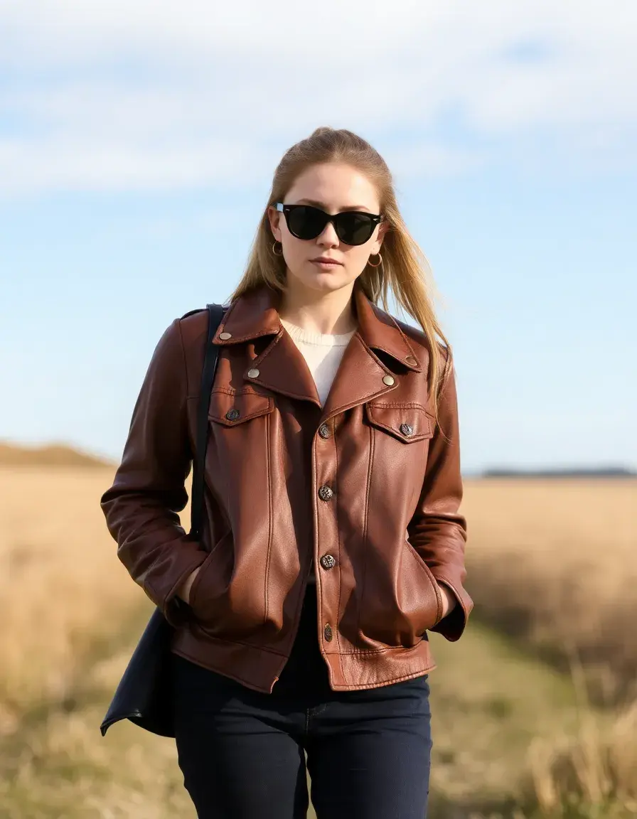 Giacca in pelle donna marrone vintage stile retrò