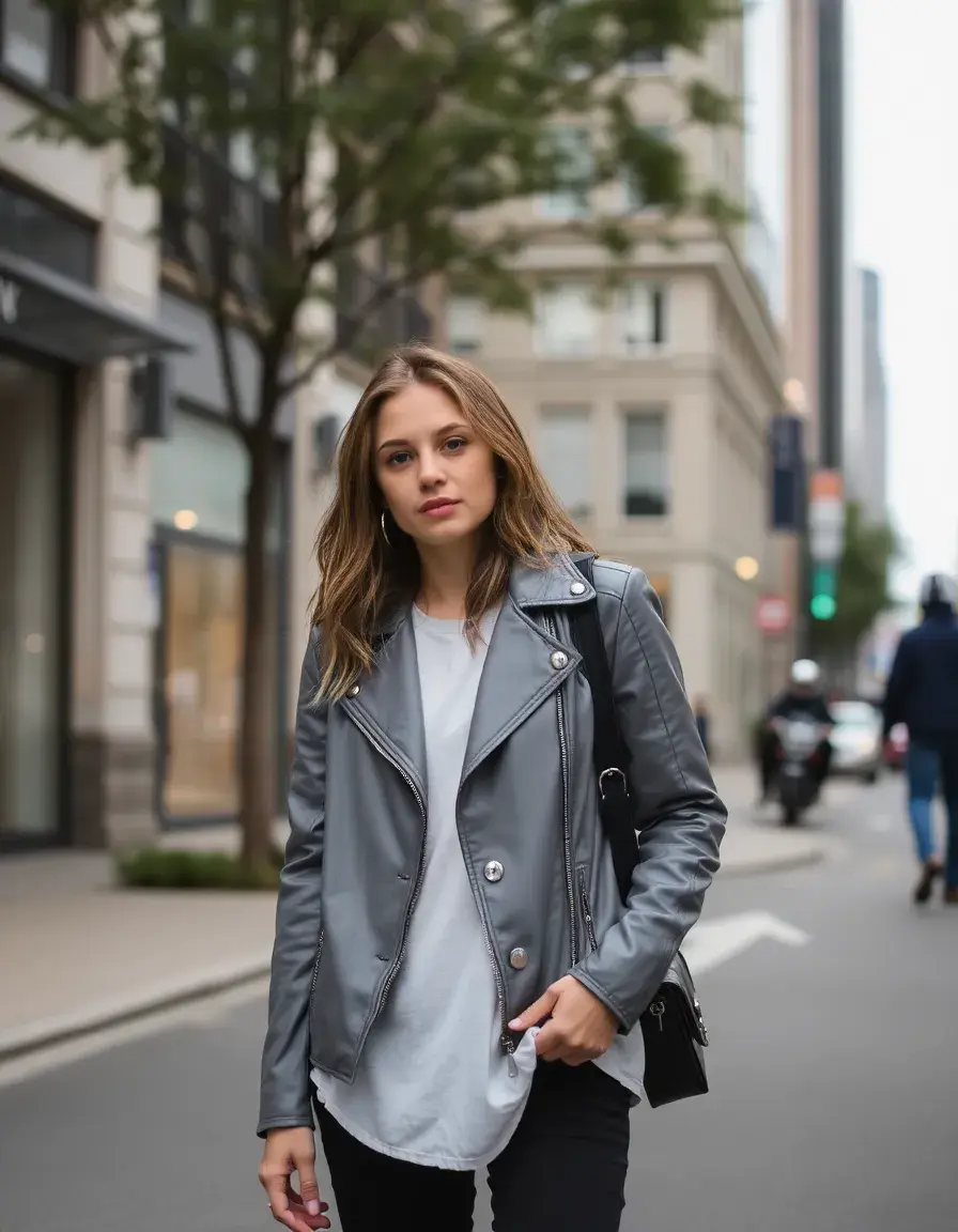 Giacca in pelle donna grigio urbano stile city