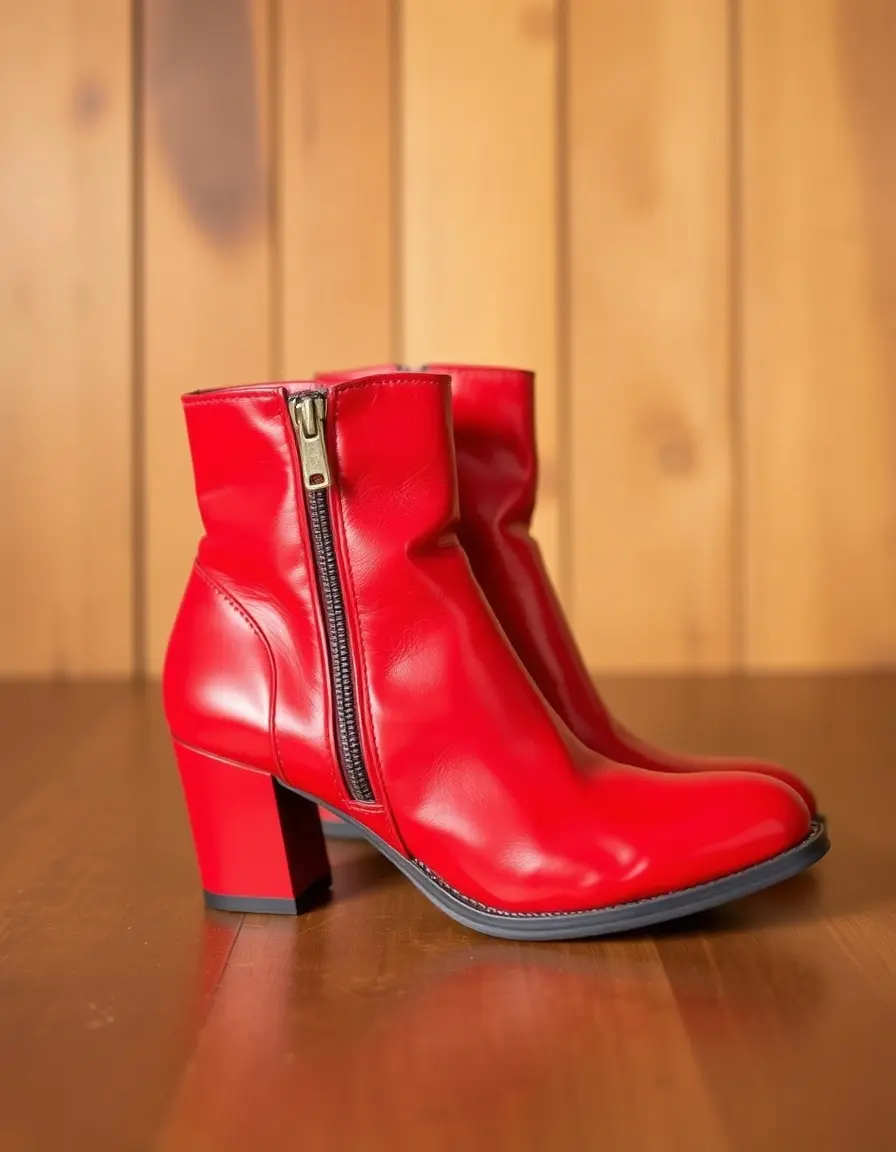 Stivaletti in pelle rossa con zip da donna