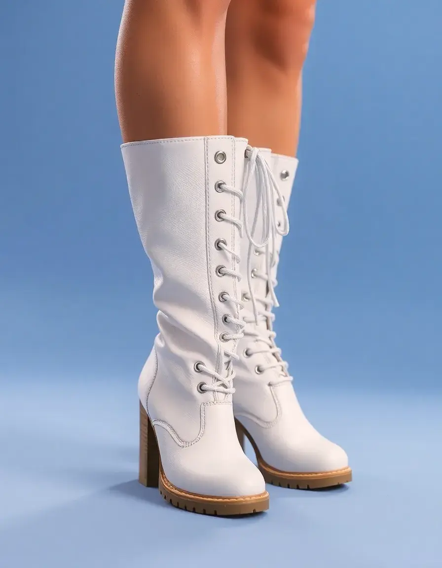 Stivaletti in pelle bianca stringati da donna
