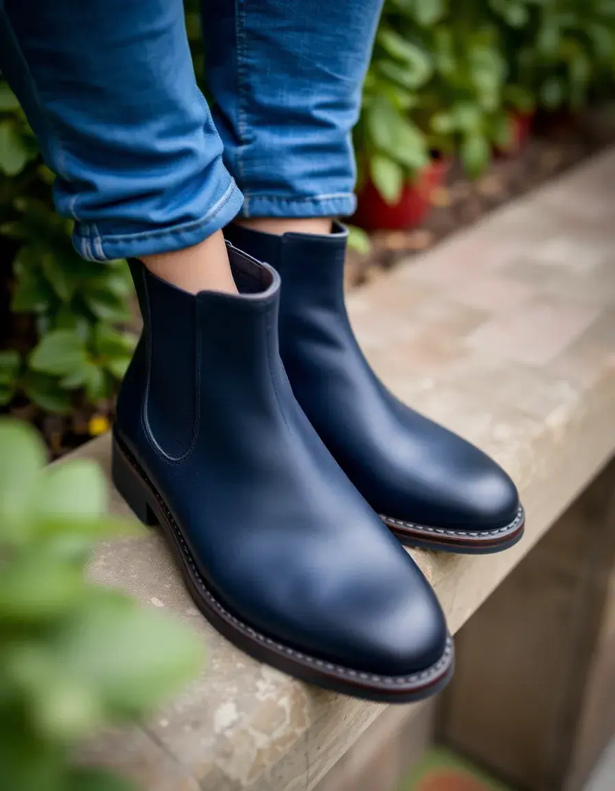 Chelsea boots in pelle blu navy da donna