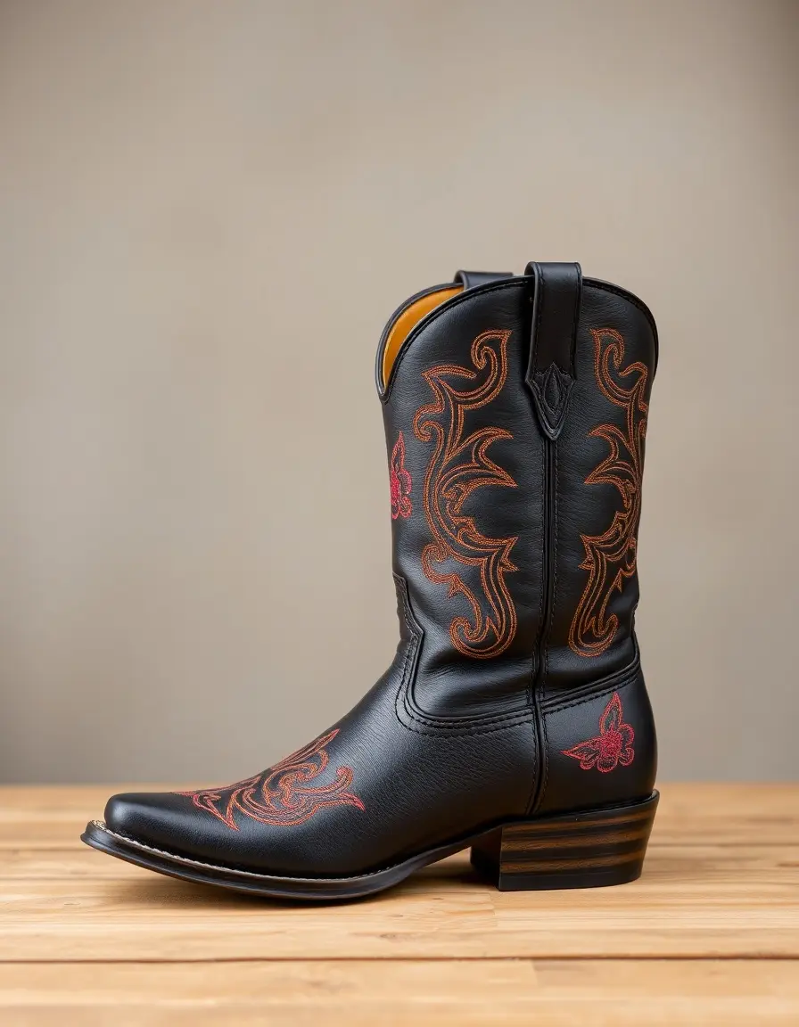Stivali cowboy uomo in pelle nera con ricami artigianali