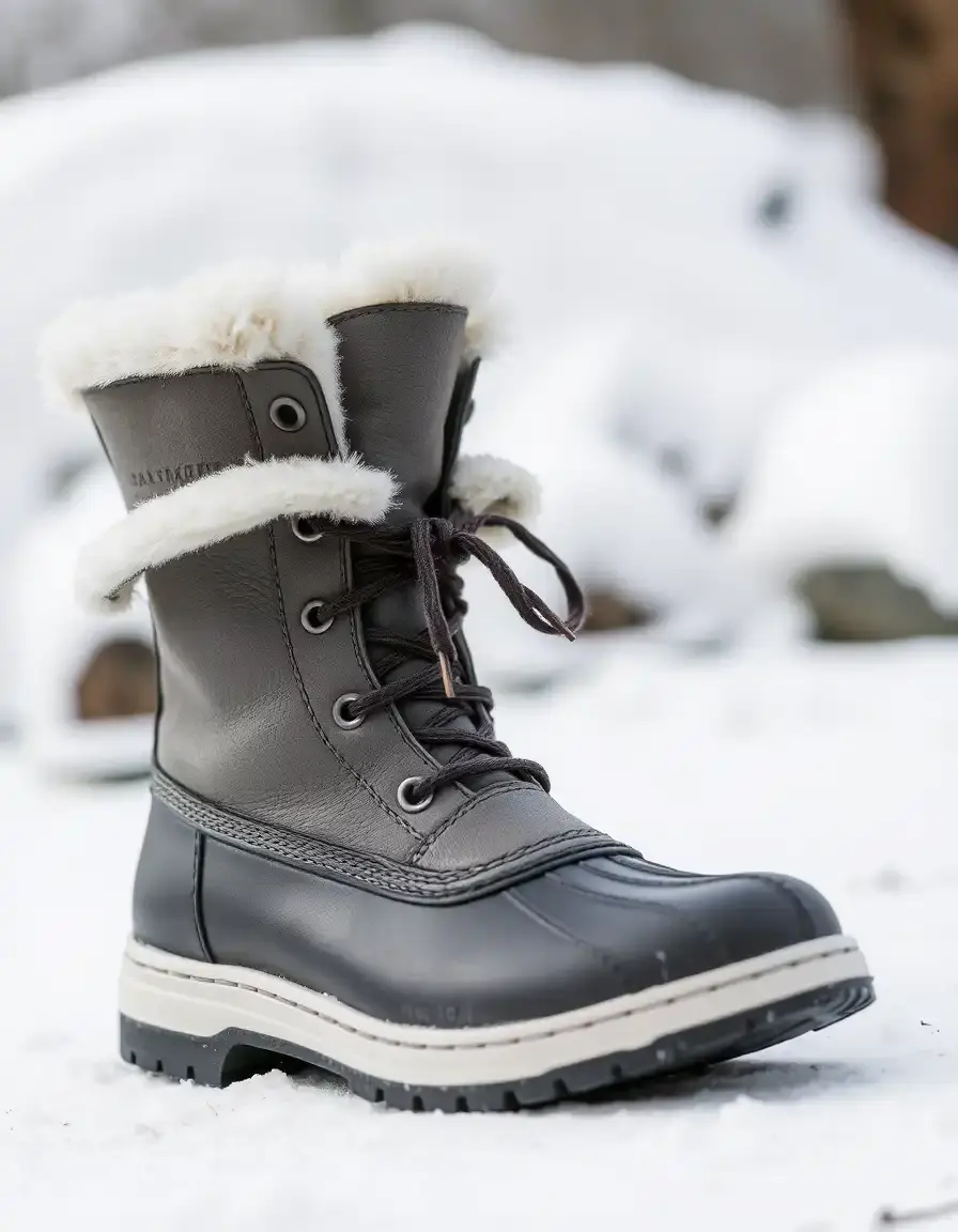 Stivali da neve uomo in pelle grigia foderata