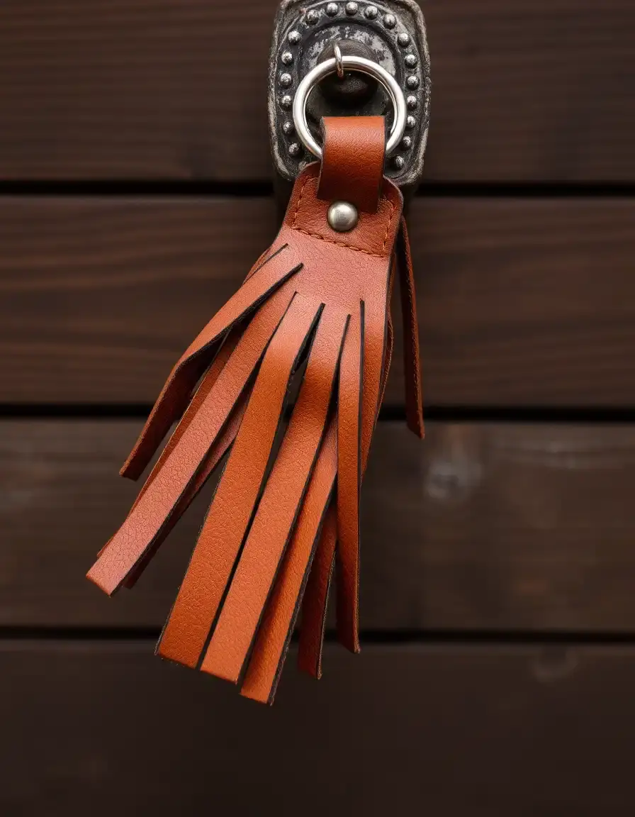 Portachiavi con frange in pelle marrone stile boho