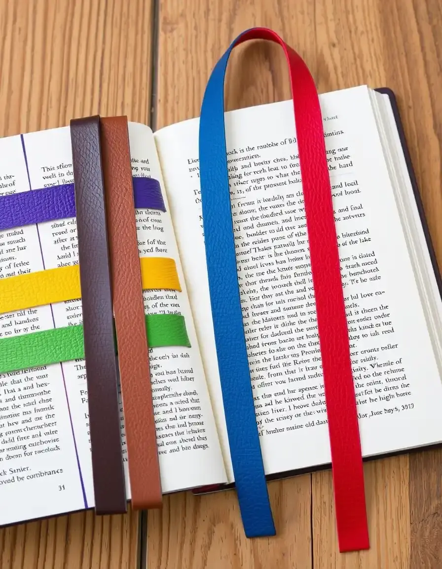 Segnalibri artigianali realizzati con strisce di pelle colorate