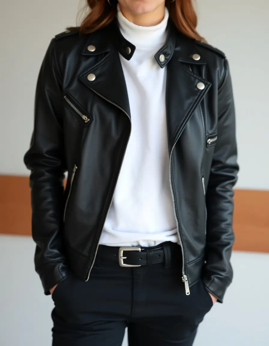 Giacca moto in vera pelle nera