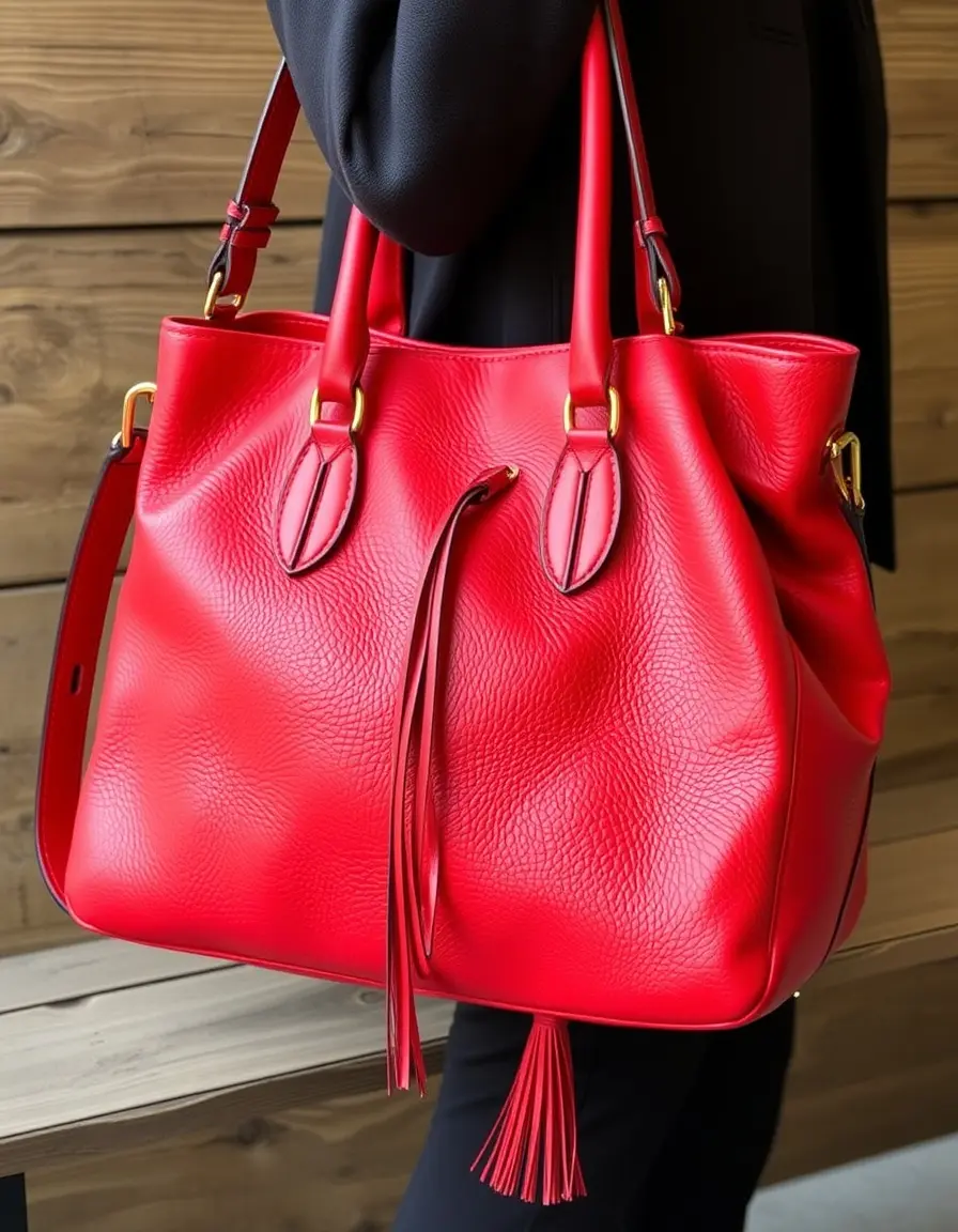 Borsa a mano in vera pelle rossa