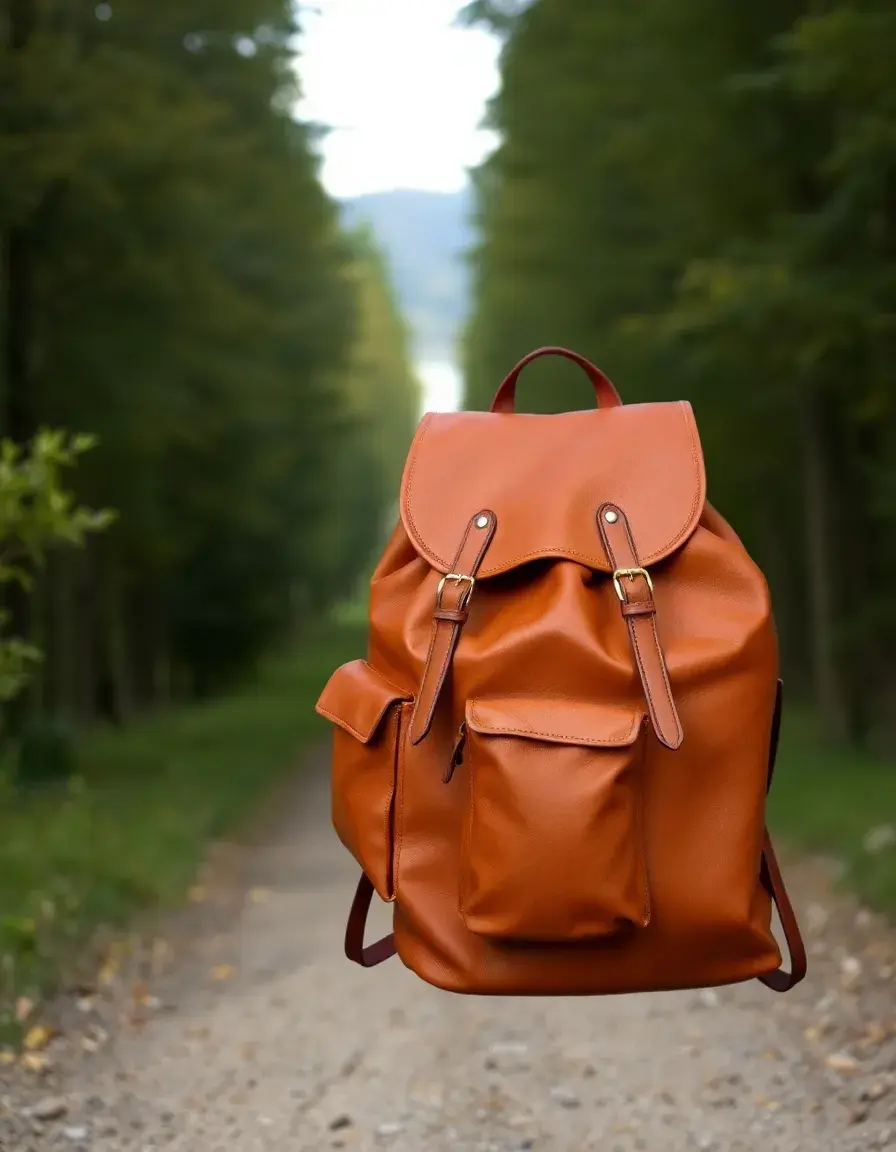 Zaino rucksack in pelle marrone stile vintage con chiusura a fibbia