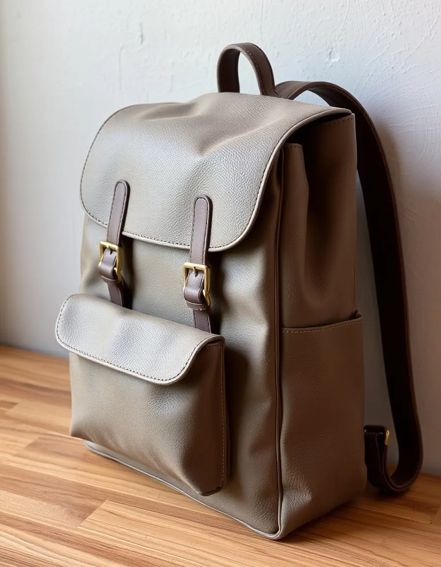 Zaino da donna in pelle grigia con scomparto imbottito per laptop