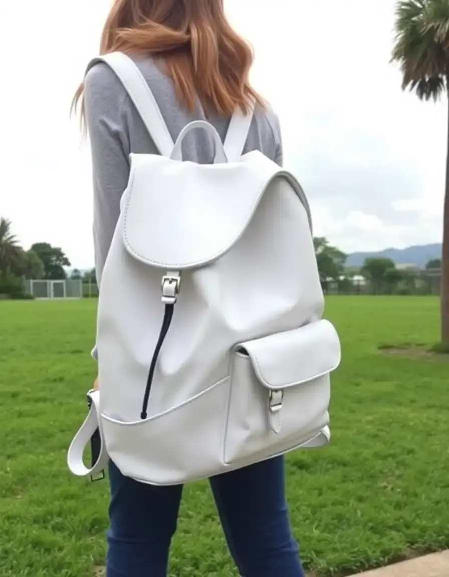 Zaino da donna moderno in pelle bianca lucida e linee pulite
