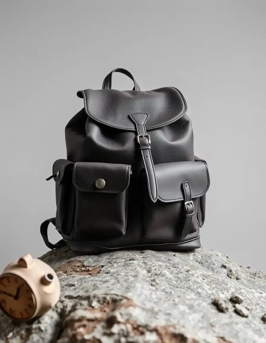 Zaino in pelle grigia design moderno per attività all'aperto