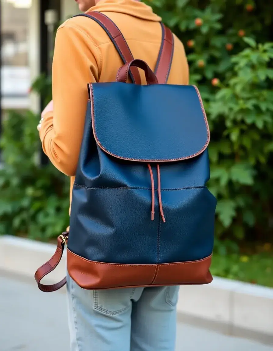 Zaino casual in pelle blu scuro navy