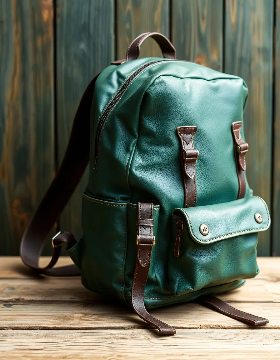 Zaino outdoor in pelle verde militare robusta
