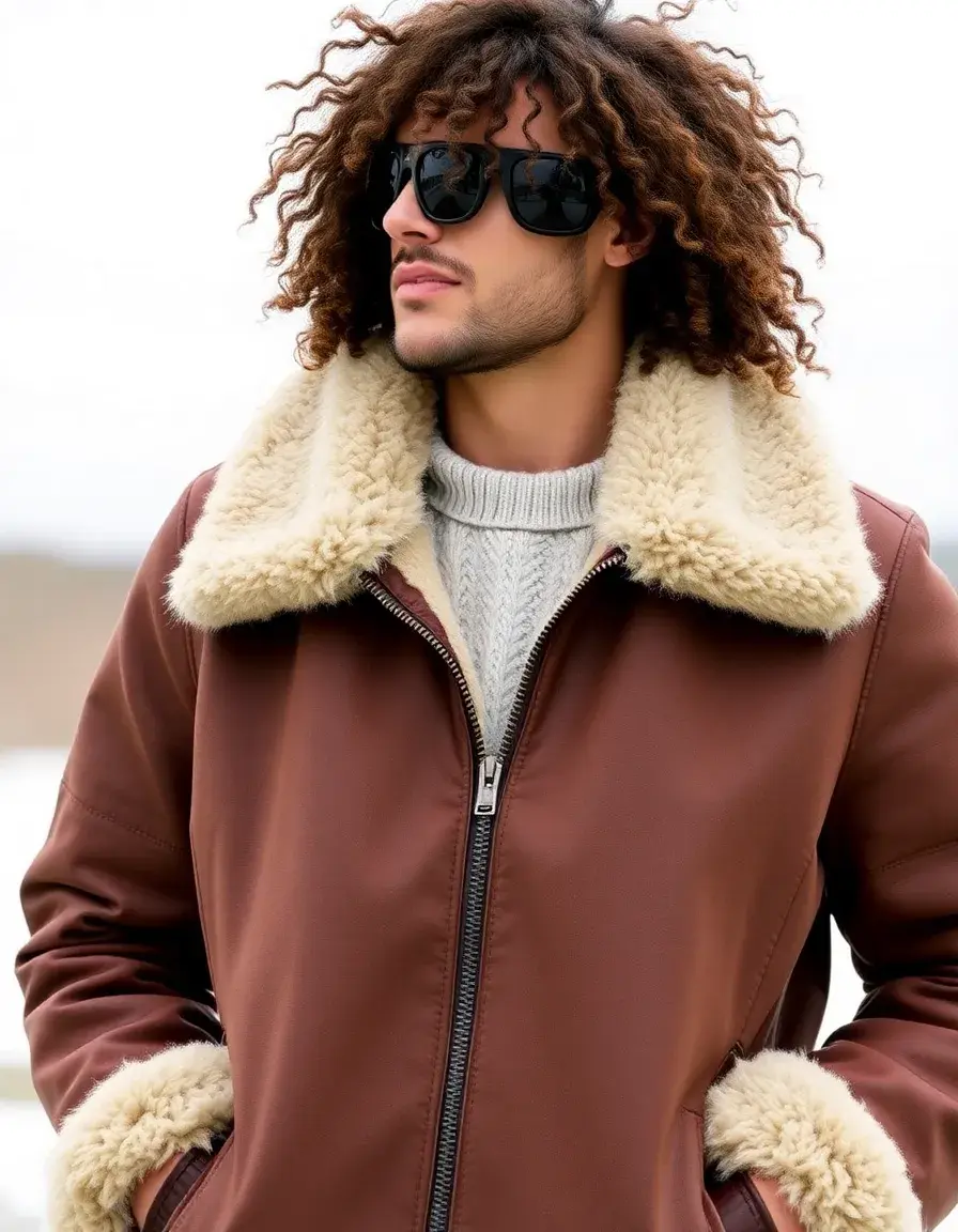 Bomber pelle uomo marrone stile aviatore con interno in shearling