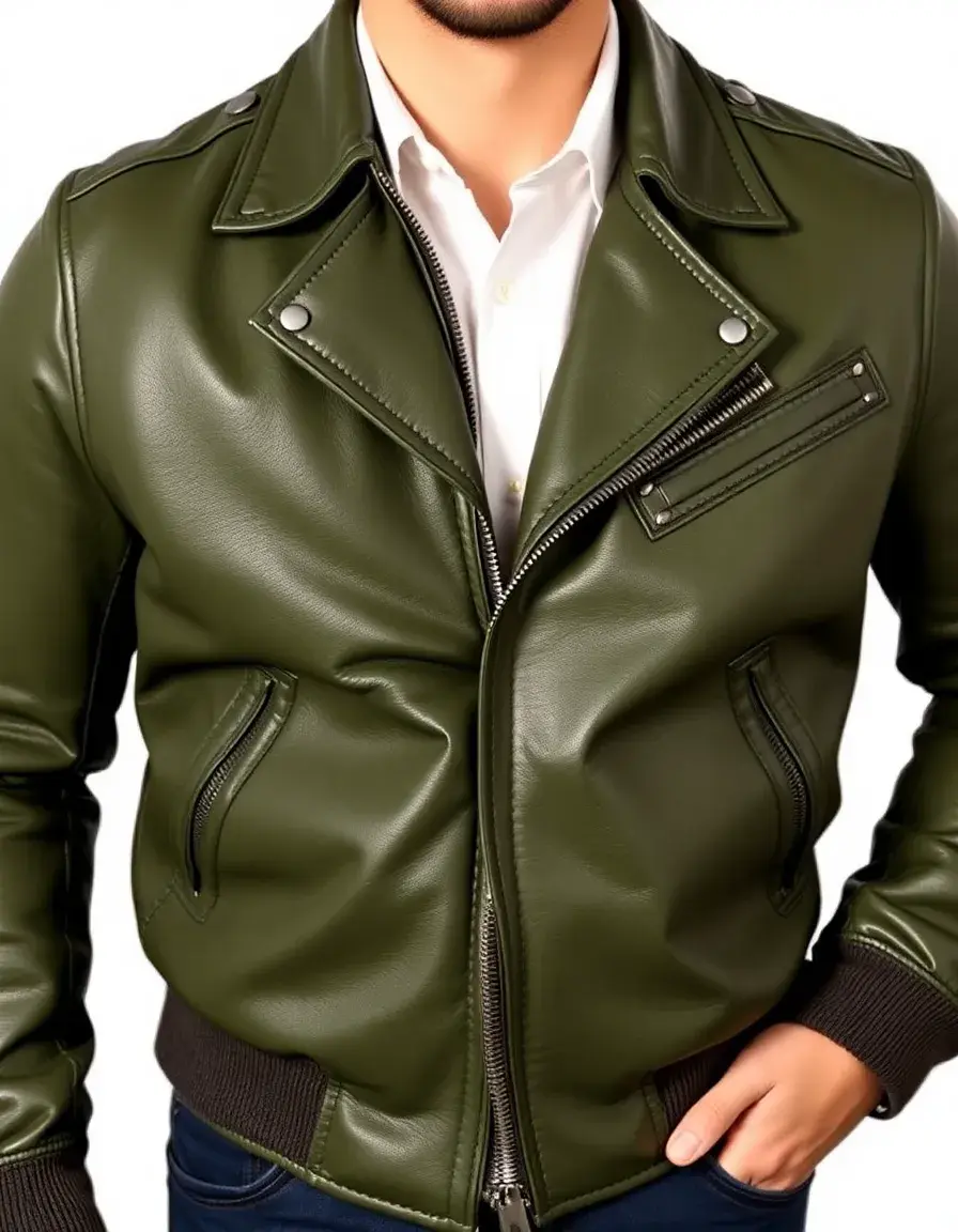 Giacca aviatore uomo in pelle verde militare
