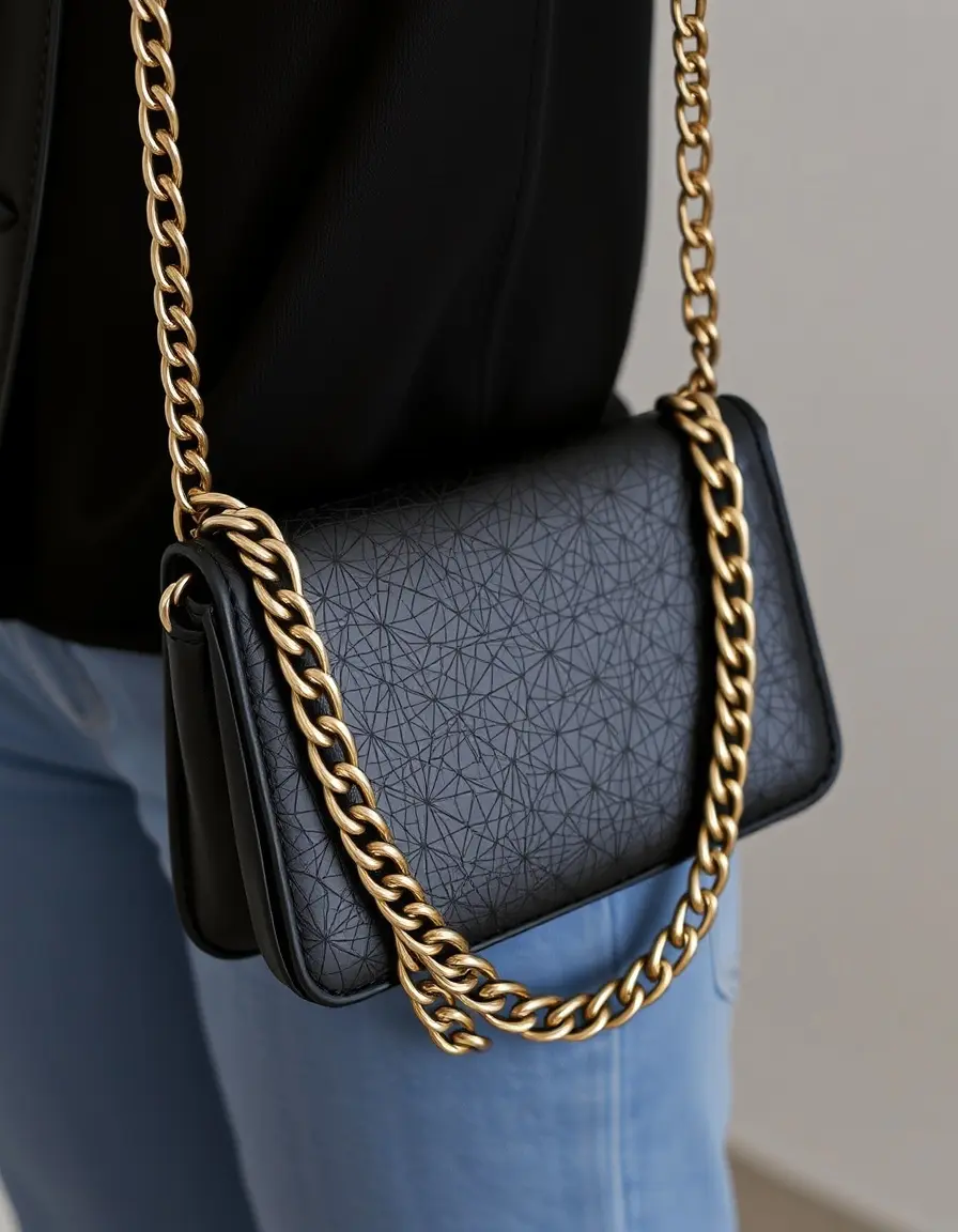 Borsa a tracolla nera in pelle con catena elegante