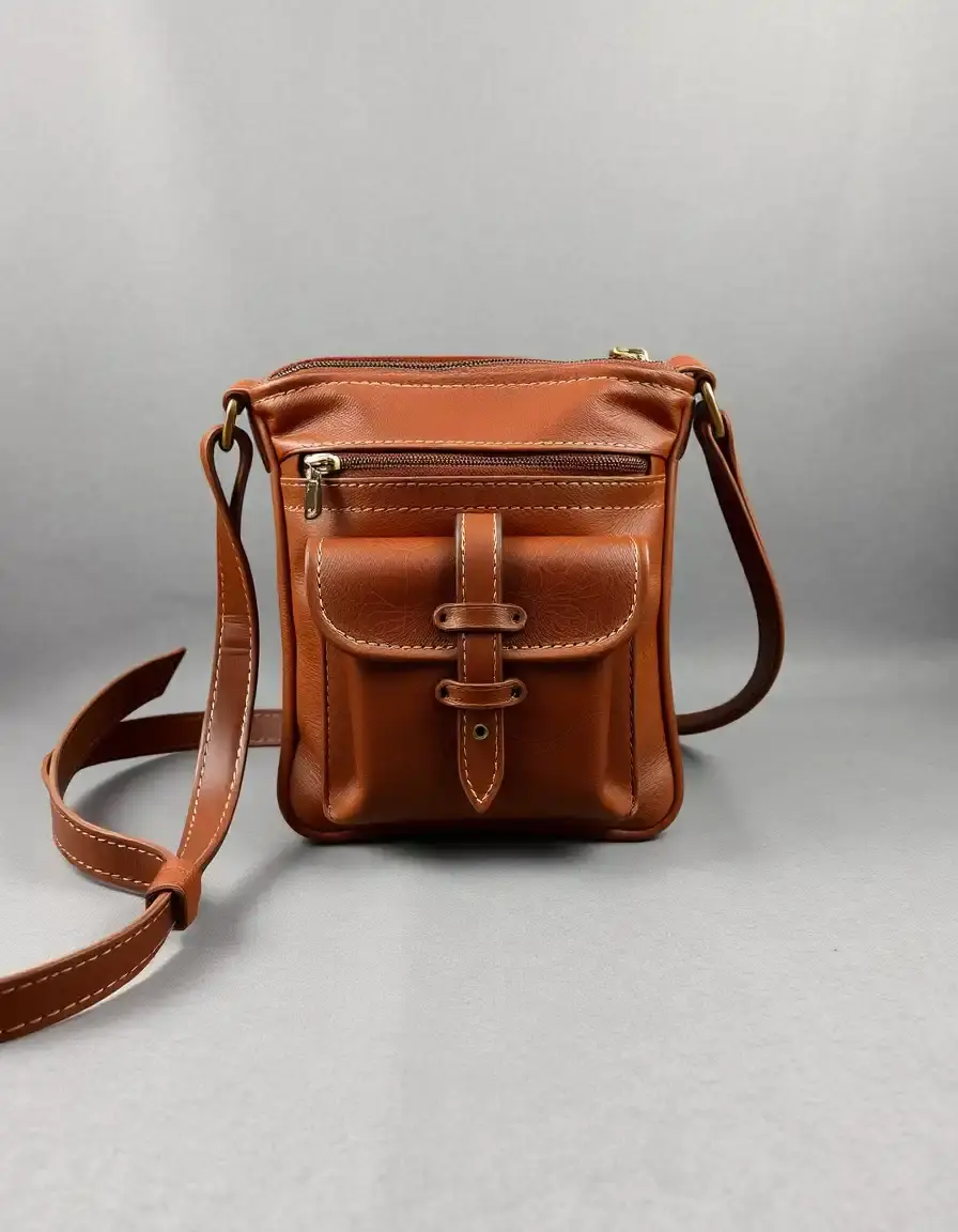 Borsa sling marrone in pelle regolabile stile urbano