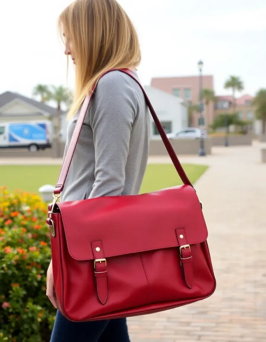 Borsa messenger rossa in pelle vivace e spaziosa