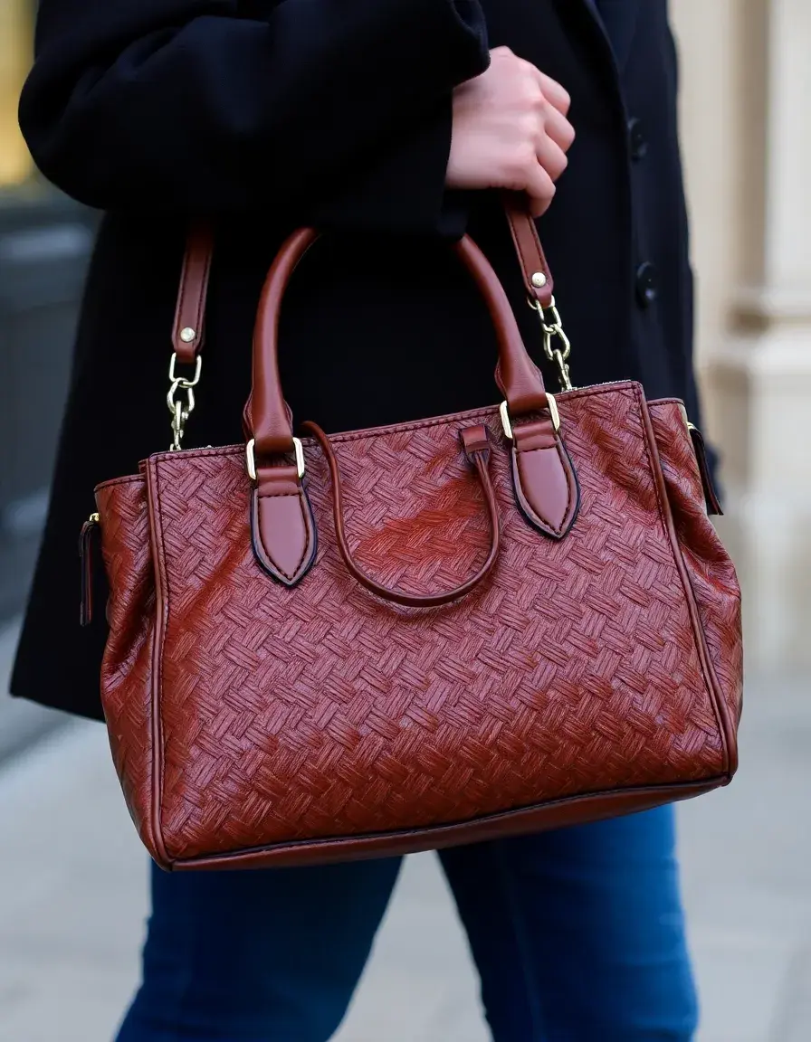 Brown interlaced leather handbag stile artigianale