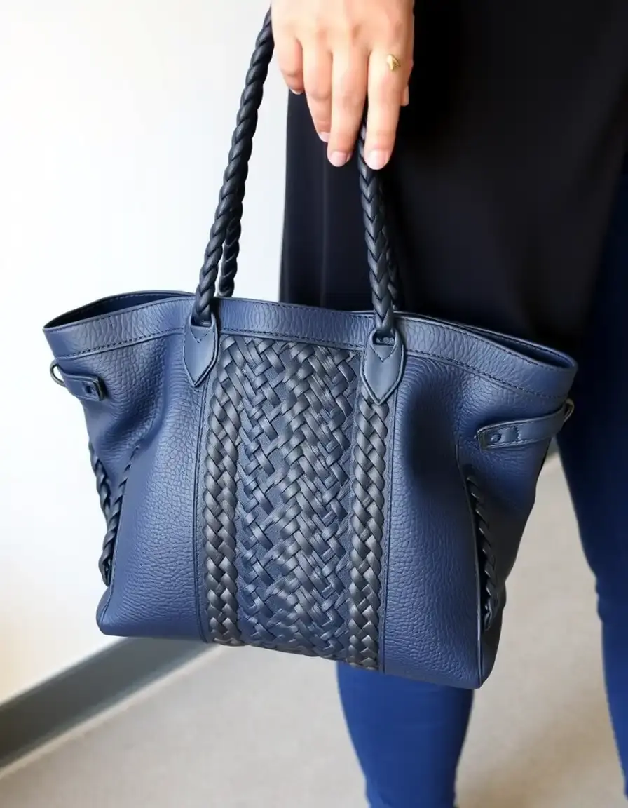 Navy braided leather tote borsa ufficio di lusso