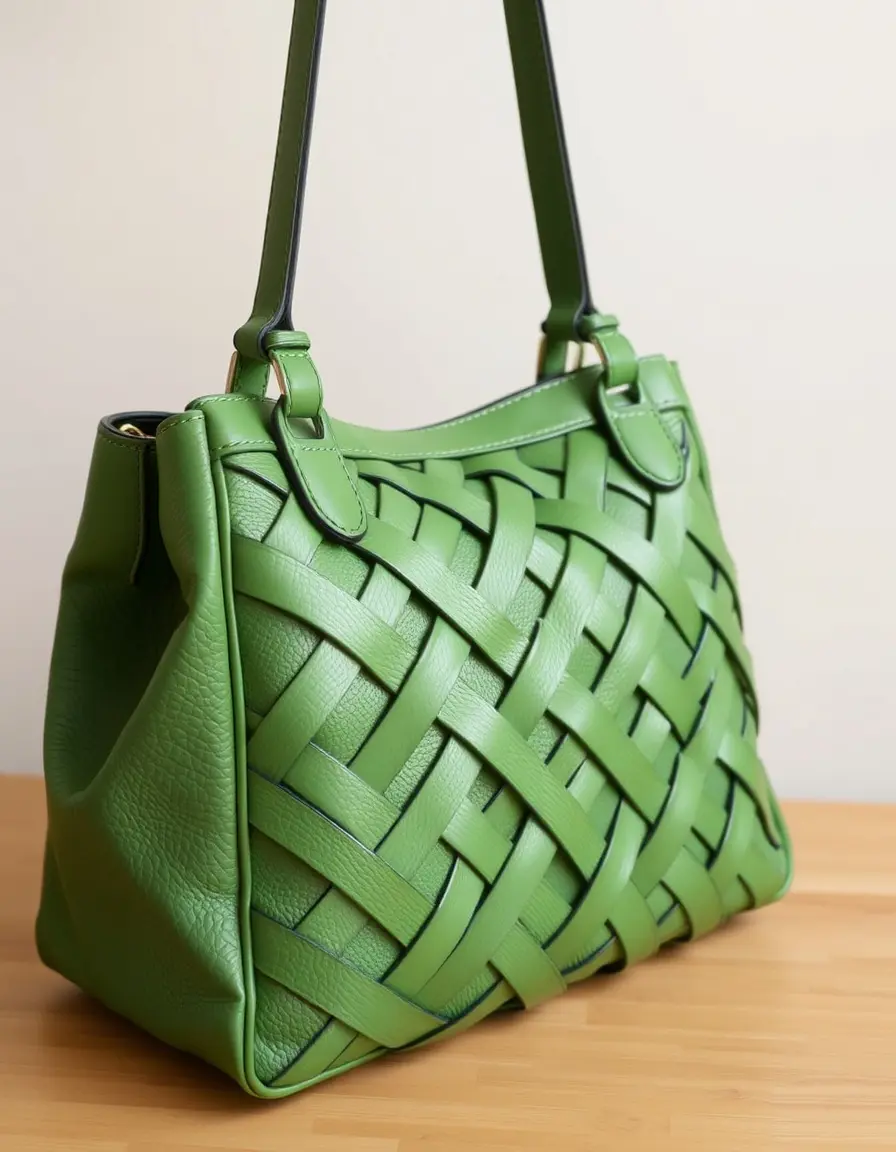 Green interlaced leather bag tonalità foresta
