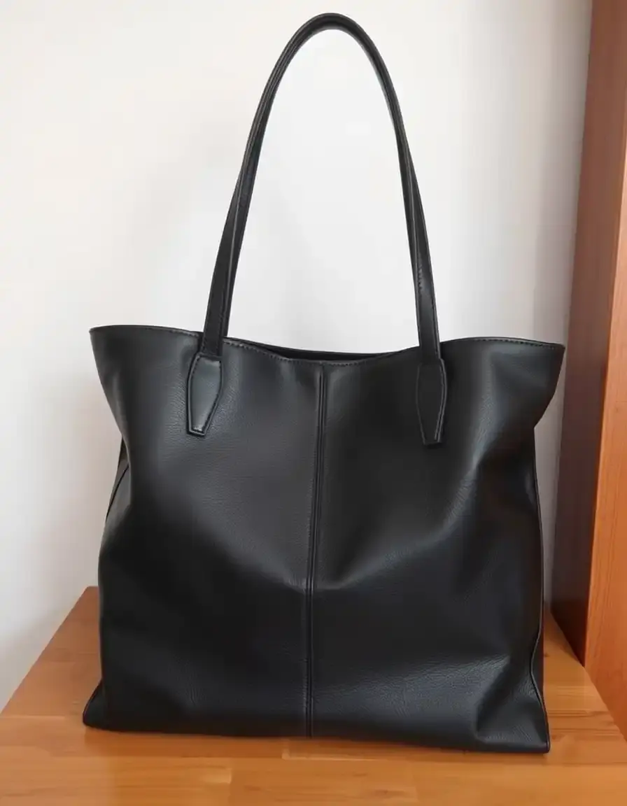 Borsa Tote nera in pelle con manici ampi