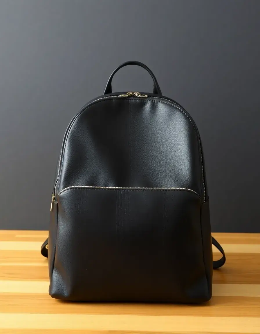 Zaino moderno in pelle nera con chiusura a zip