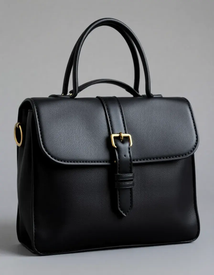 Borsa satchel nera in pelle con fibbie classiche