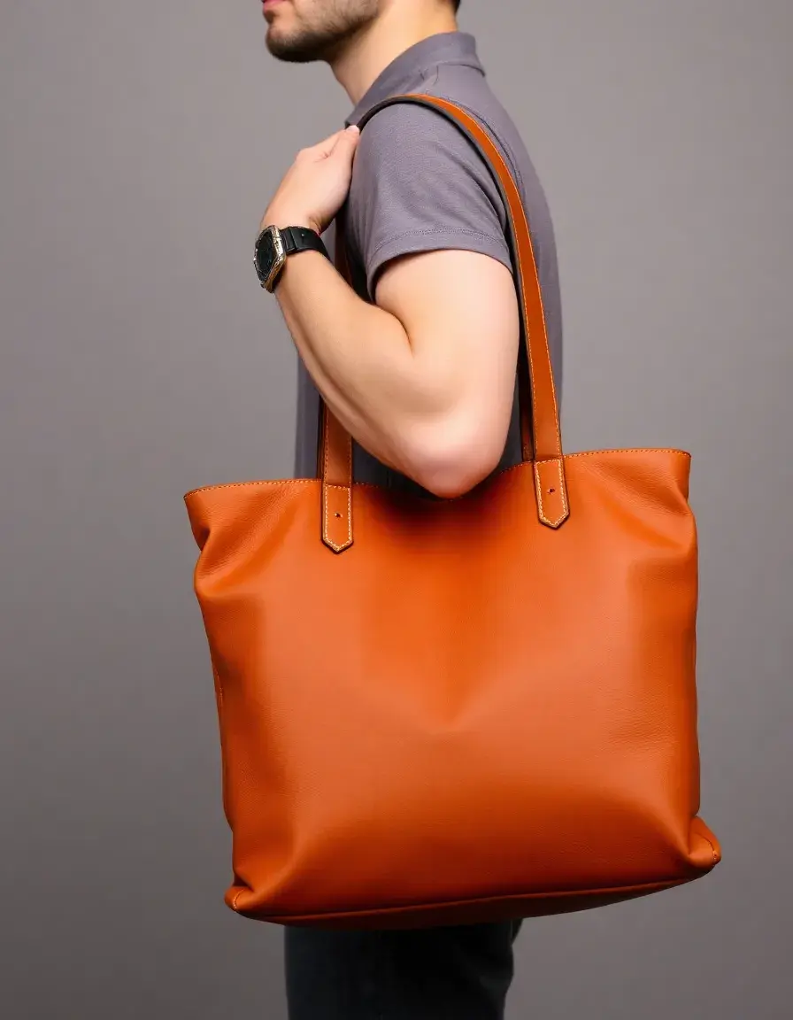 Borsa tote pelle uomo color cuoio spaziosa