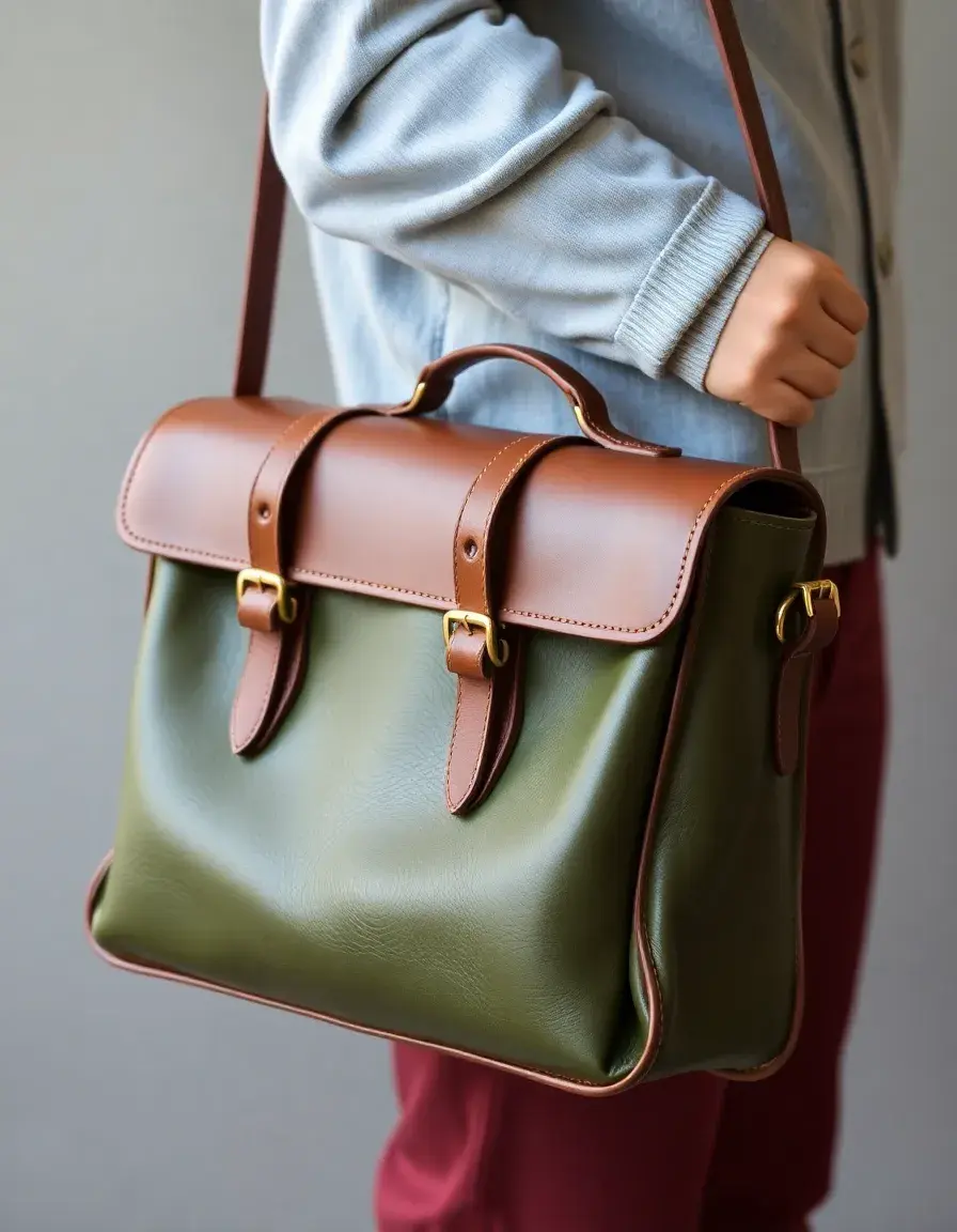 Borsa a tracolla pelle verde uomo stile vintage