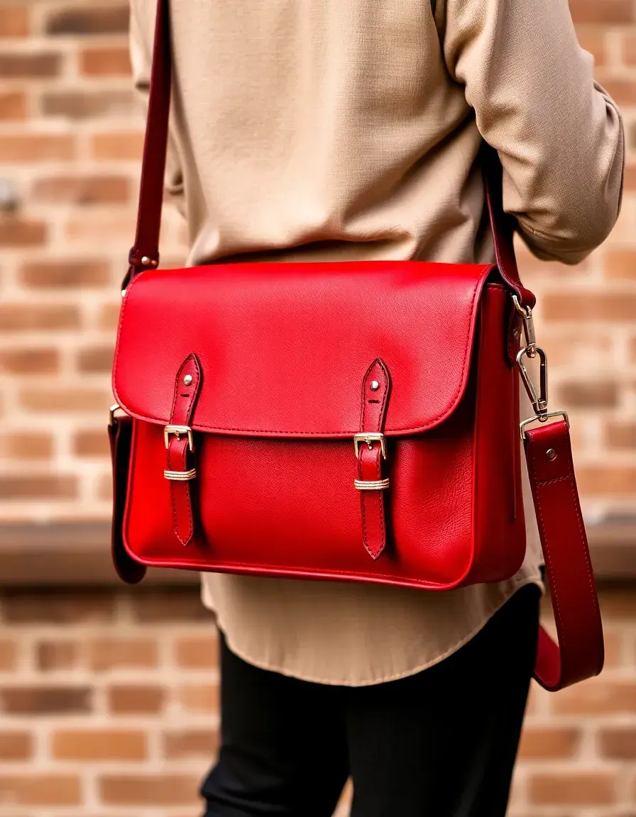 Elegant Red Leather Messenger borsa a tracolla rossa pelle