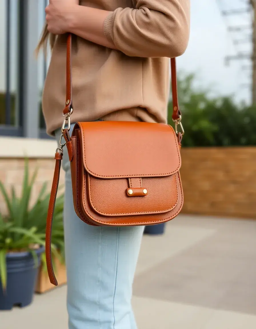 Casual Tan Leather Crossbody borsa cuoio pelle naturale