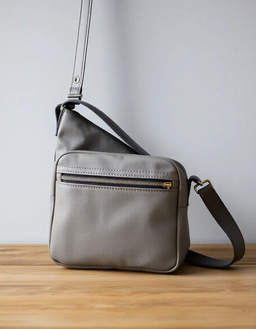Sporty Grey Leather Sling borsa grigia pelle sportiva