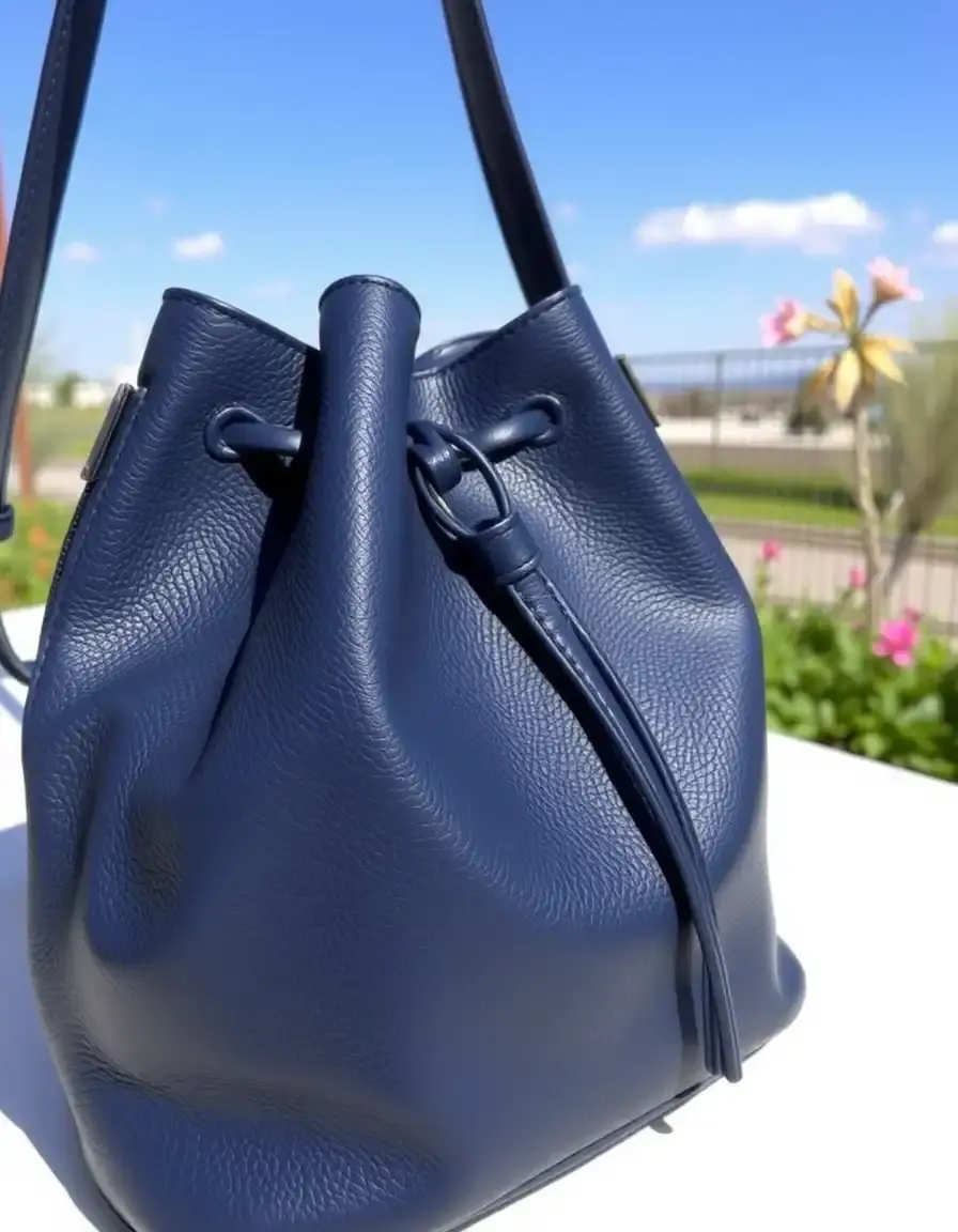 Borsa secchiello blu navy in pelle pregiata