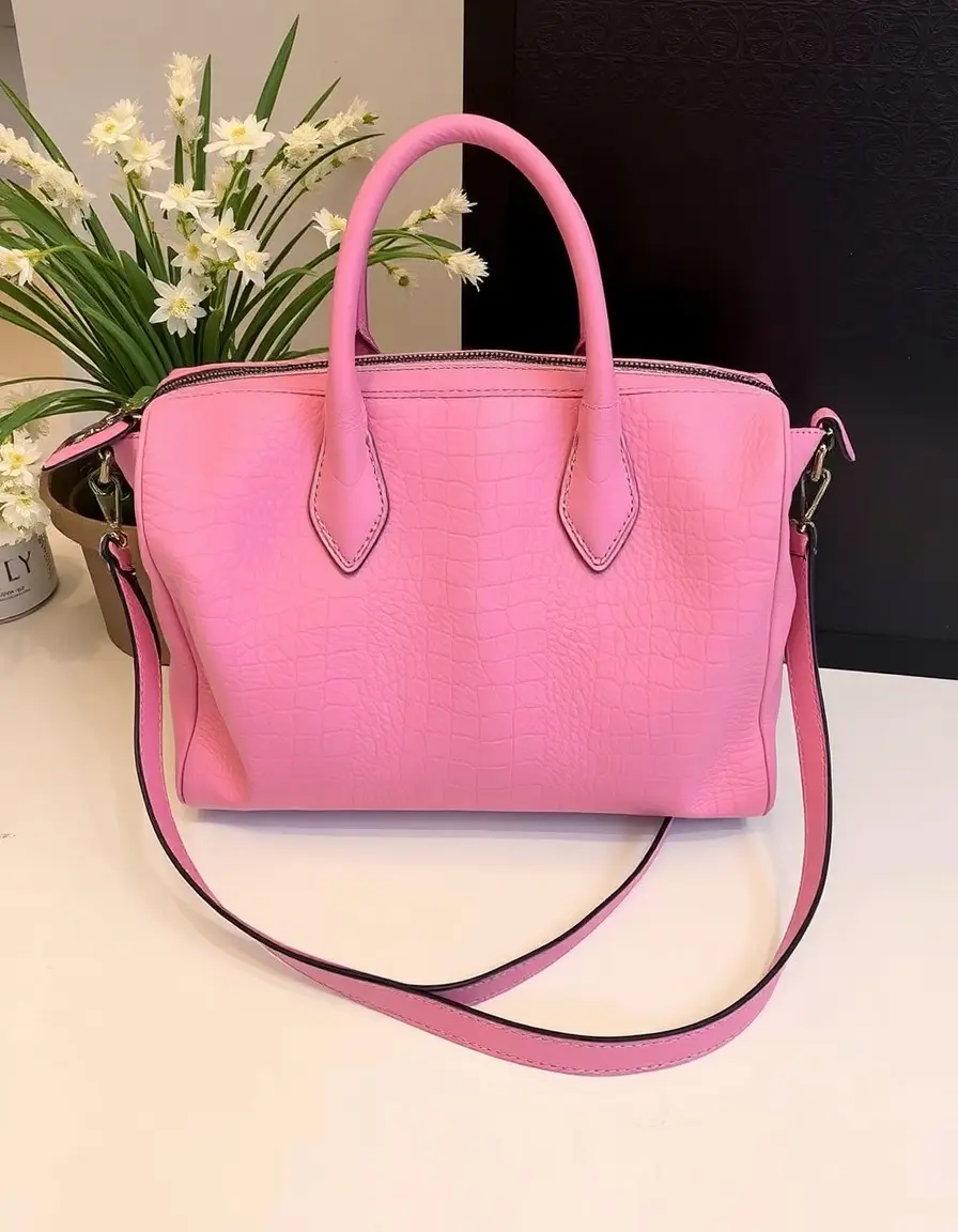 Borsa a mano rosa pastello in pelle artigianale