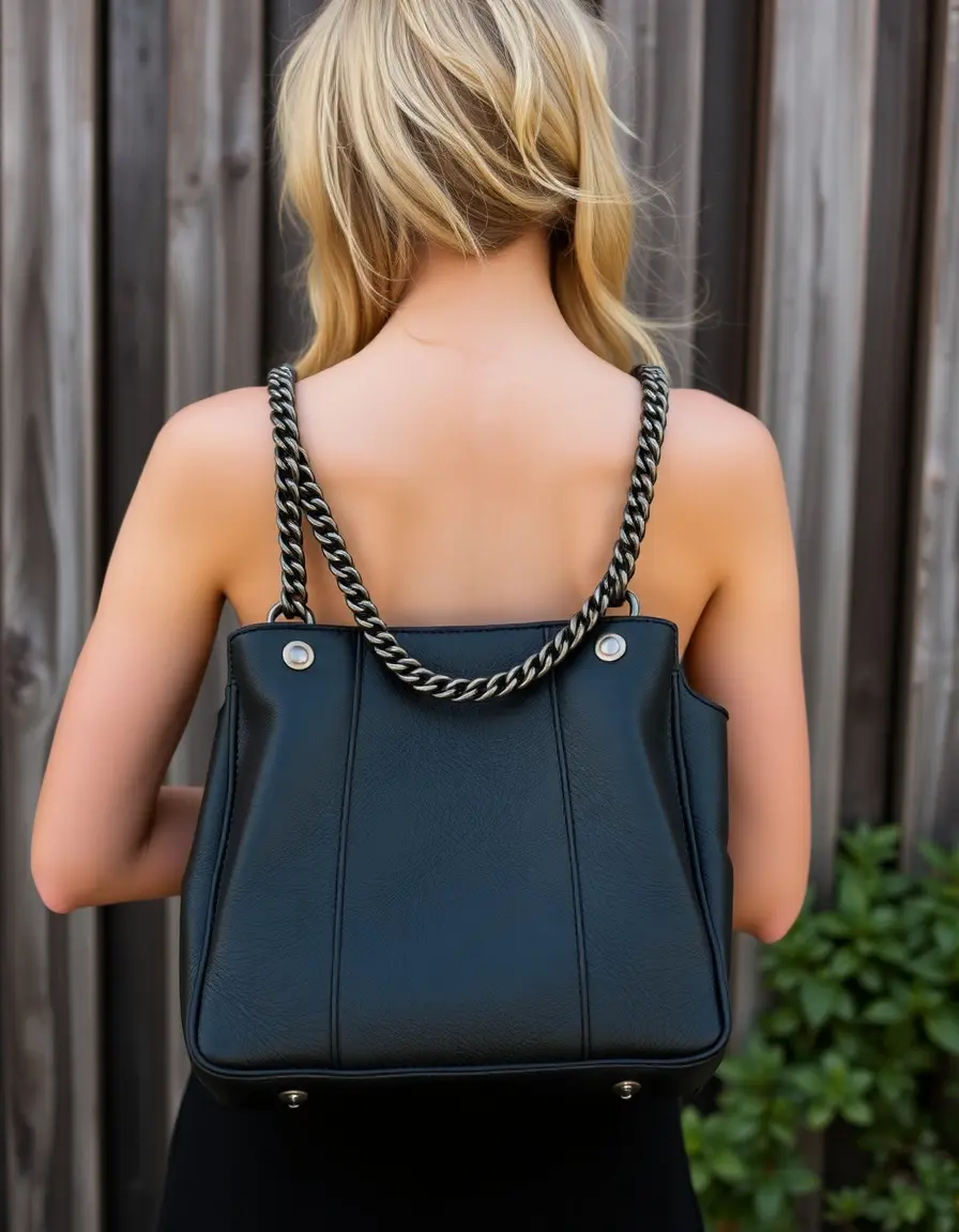 Borsa a tracolla in pelle nera con catena elegante