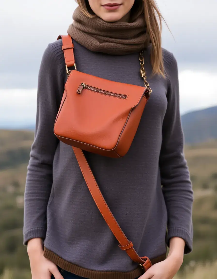Borsa sling in pelle color tabacco per look moderno