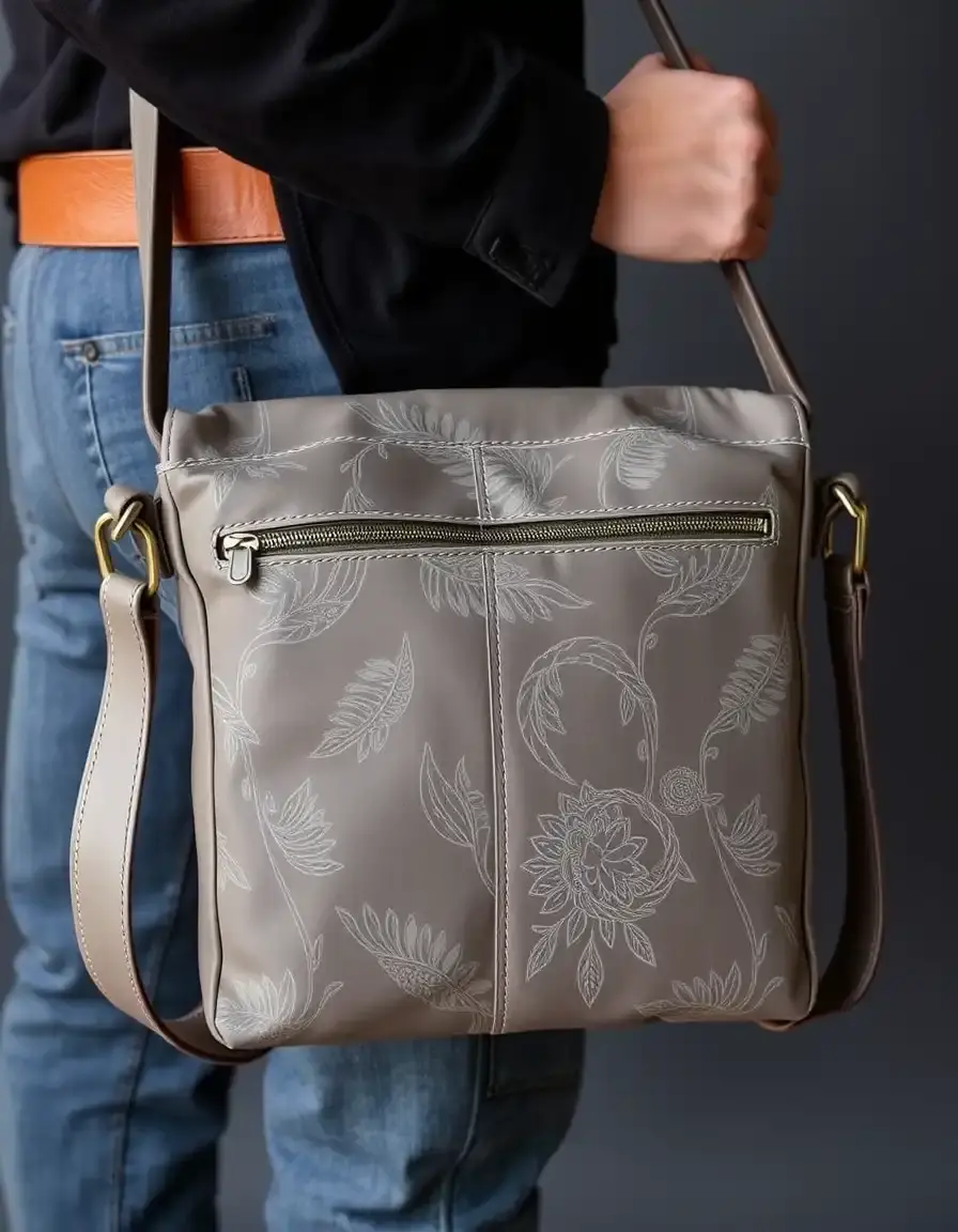 Borsa messenger in pelle grigia spaziosa