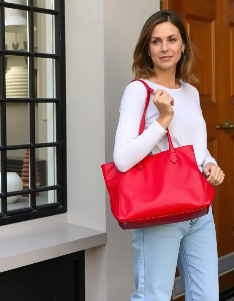 Grande borsa tote rossa in pelle vivace