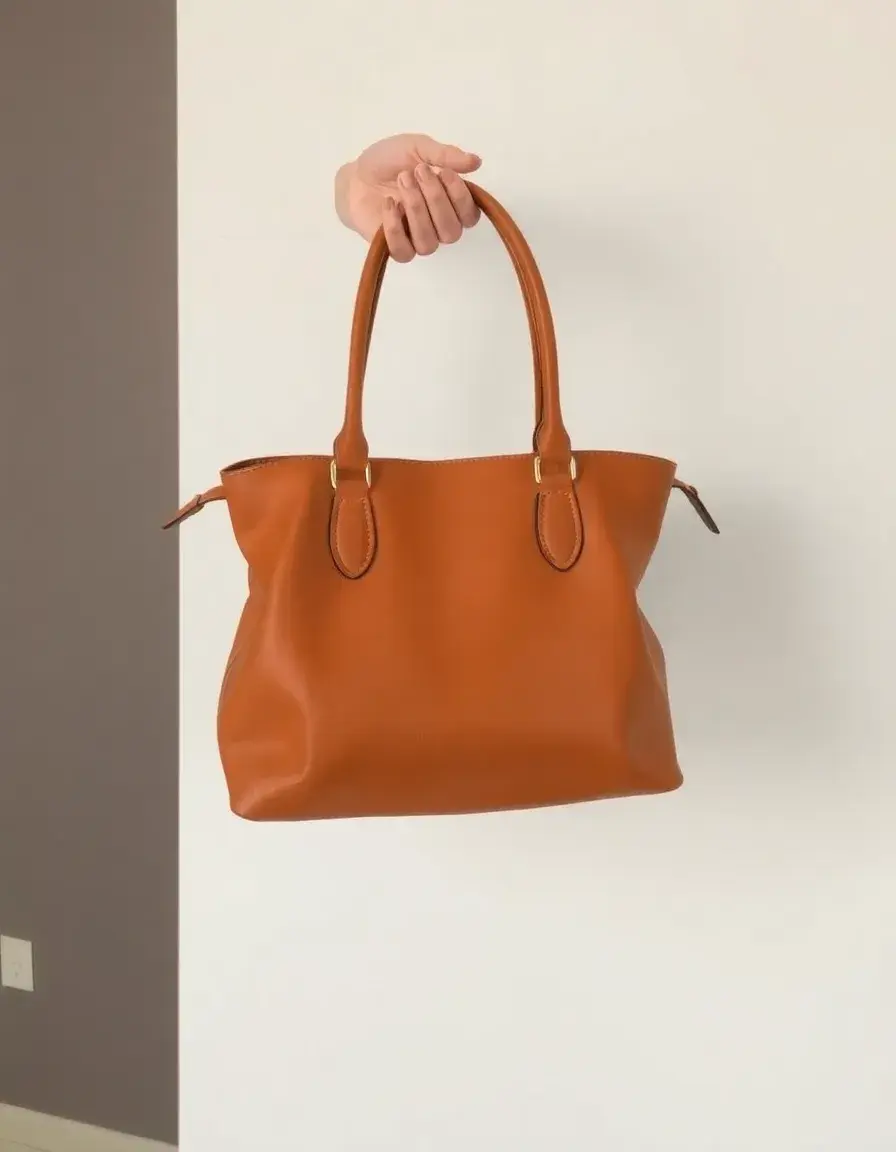 Borsa a mano color cuoio neutro in pelle pregiata