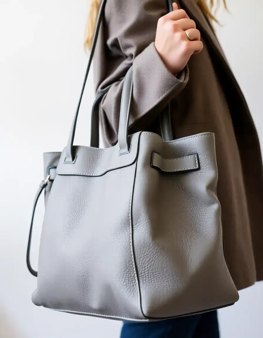 Borsa moderna grigia in pelle liscia