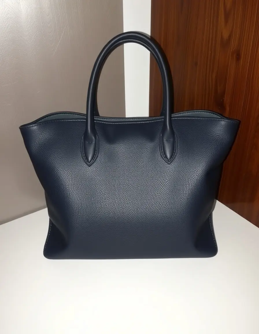 Borsa tote blu scuro in pelle robusta