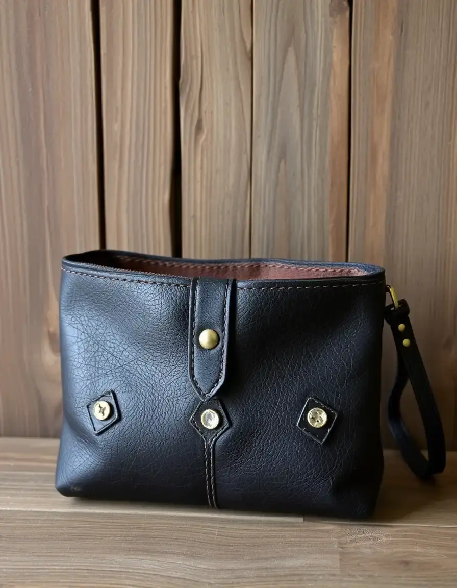 Pouch nero in pelle invecchiata
