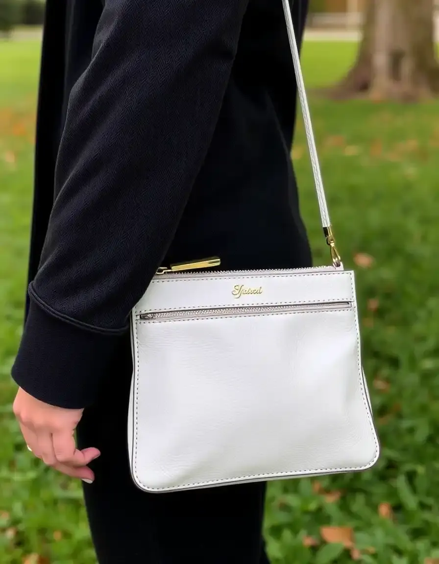 Mini pouch in pelle bianca da uomo