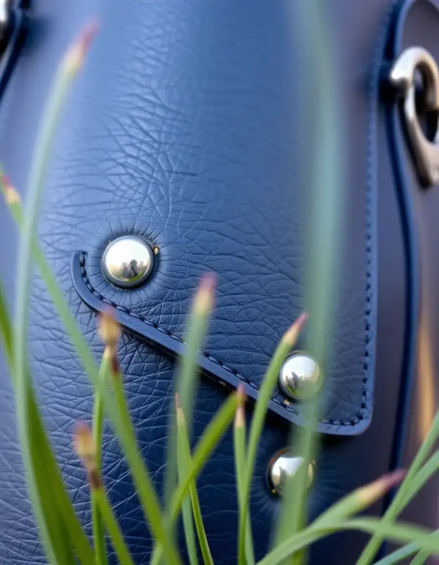 Giacca di pelle blu navy con rivetti argentati