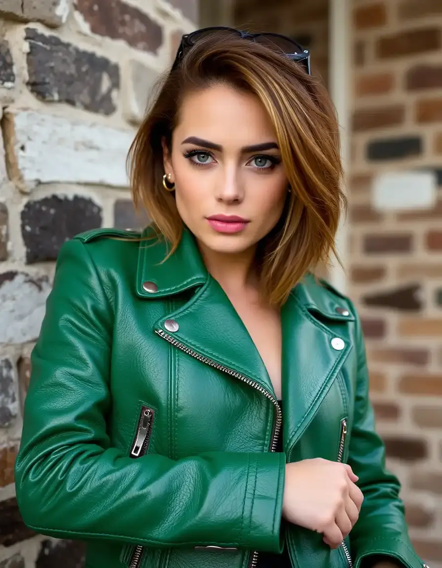 Giacca in pelle verde con borchie e punte