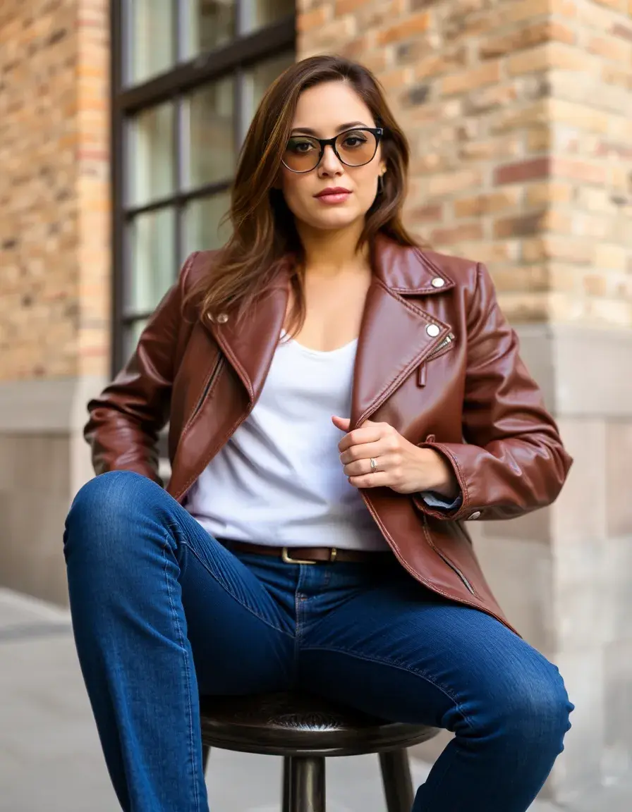 Giacca chiodo in pelle marrone classica stile aviatore