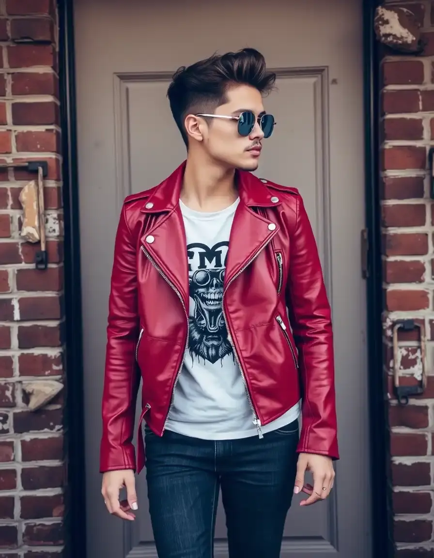 Men's Red Punk Leather