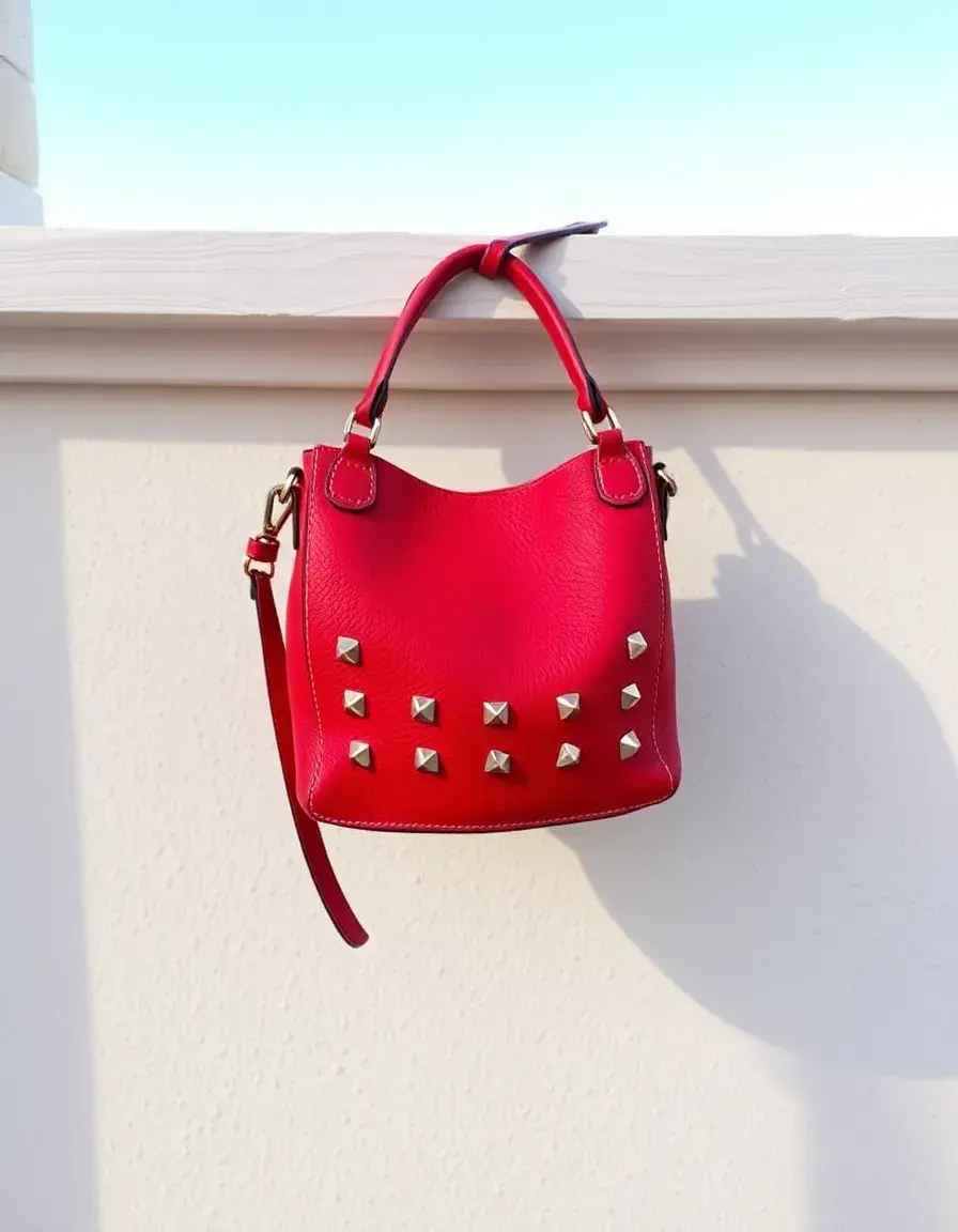Chiodo pelle rosso audace con borchie